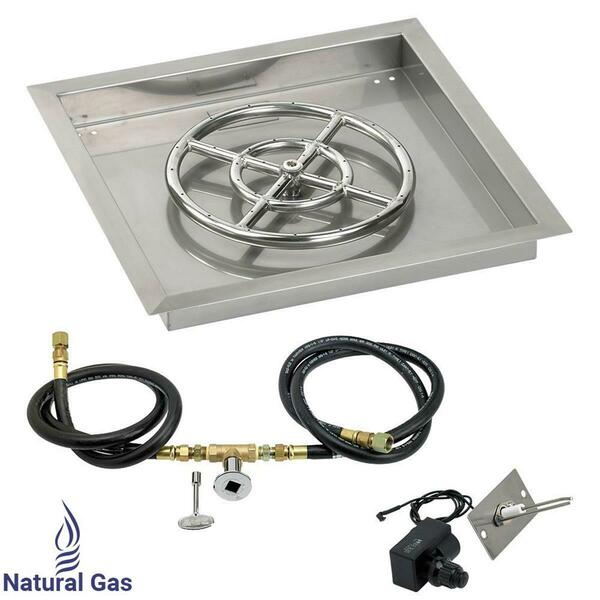 American Fireglass 18 In. Square Stainless Steel Drop-In Pan With Spark Ignition Kit - Natural Gas SS-SQPKIT-N-18